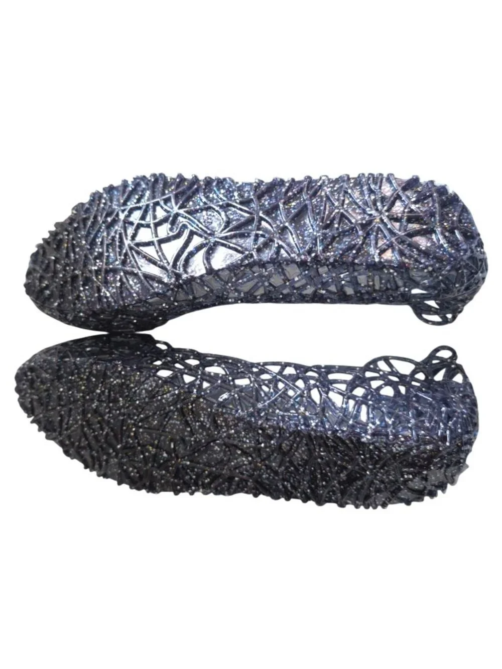 OHMGAA Glitter Jelly Flats Cutout Woven Slip On Shoes Women's Size 38 US 7.5